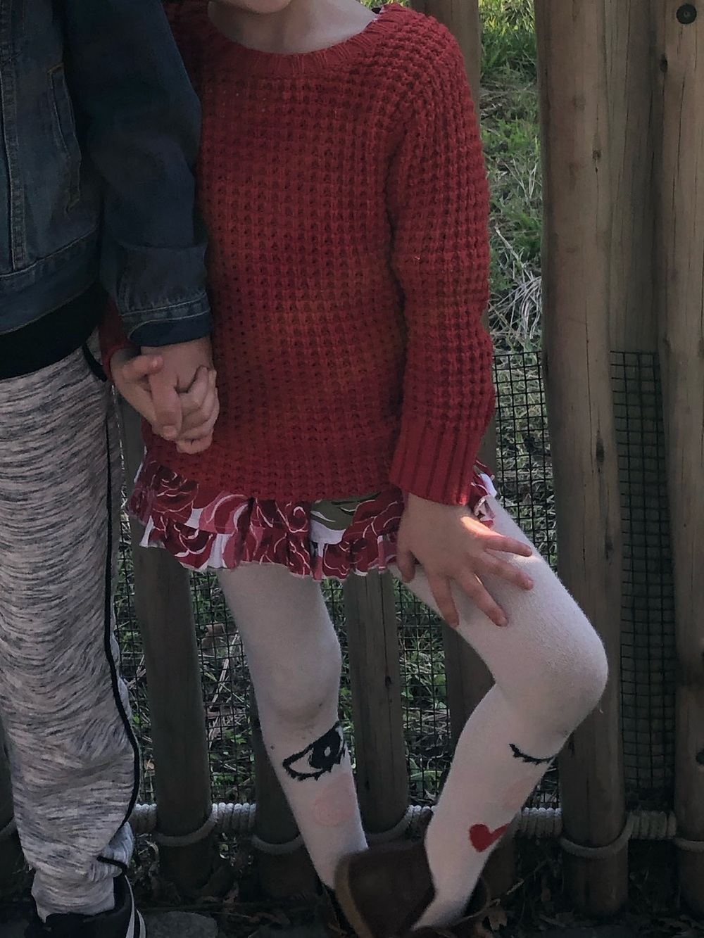 Red Knit Sweater Dress with Floral Hem for Kids